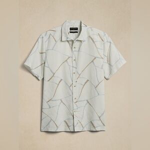 Banana Republic Men's Cream and Tan Abstract Shirt Linen